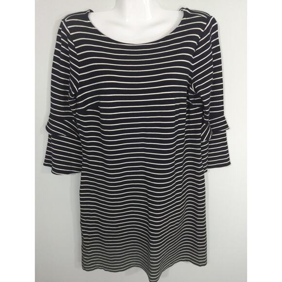 Ann Taylor Black & White Striped Bell Sleeve Mini Dress - Size 2 - Stretch Knit - Picture 3 of 9